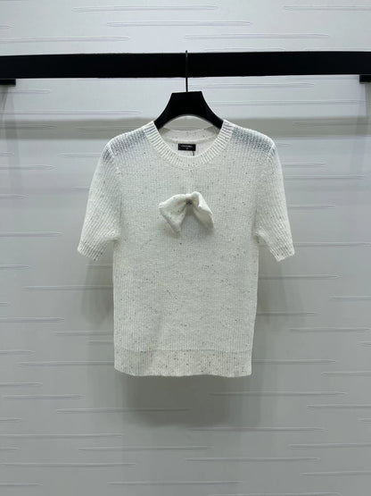 Bow-Tie Knit Short-Sleeve T-Shirt
