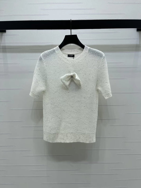 Bow-Tie Knit Short-Sleeve T-Shirt