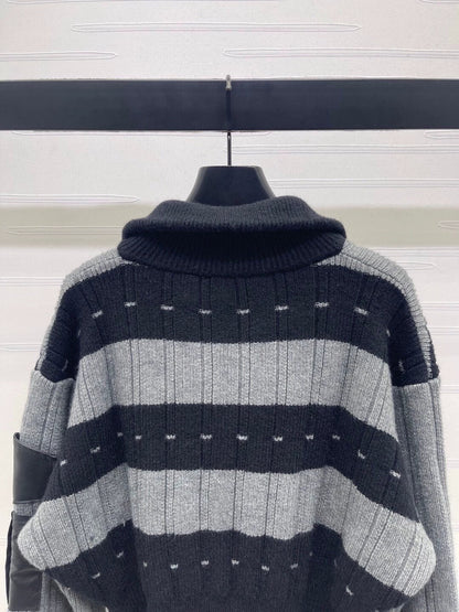 Stand up collar double zipper knitted cardigan