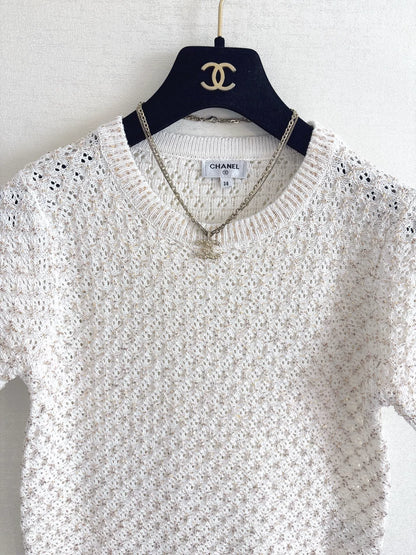 26ss Sequined openwork knit T-shirt