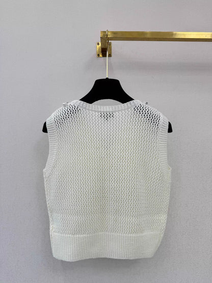 26ss Lace-trimmed openwork knit vest