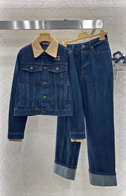 Patchwork Collared Denim Jacket/Pants
