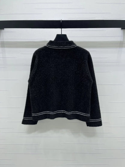 Round neck chain knitted cardigan