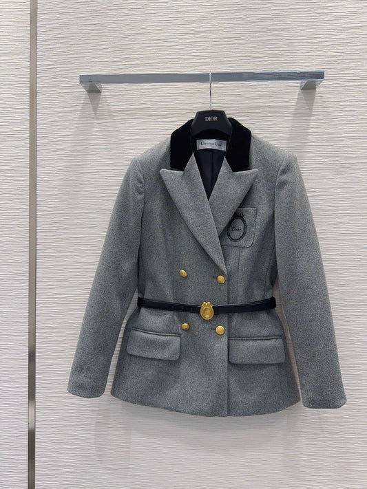 26Long-Sleeve Blazer with Contrast-Color Embroidered Logo and Pocket