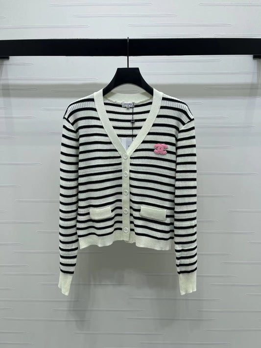Striped V-neck Cardigan
