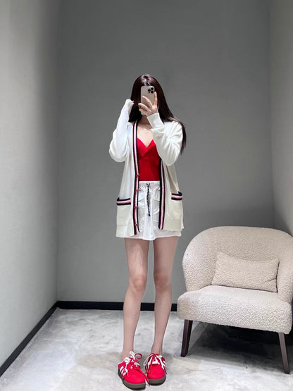 Preppy style color-blocked cardigan