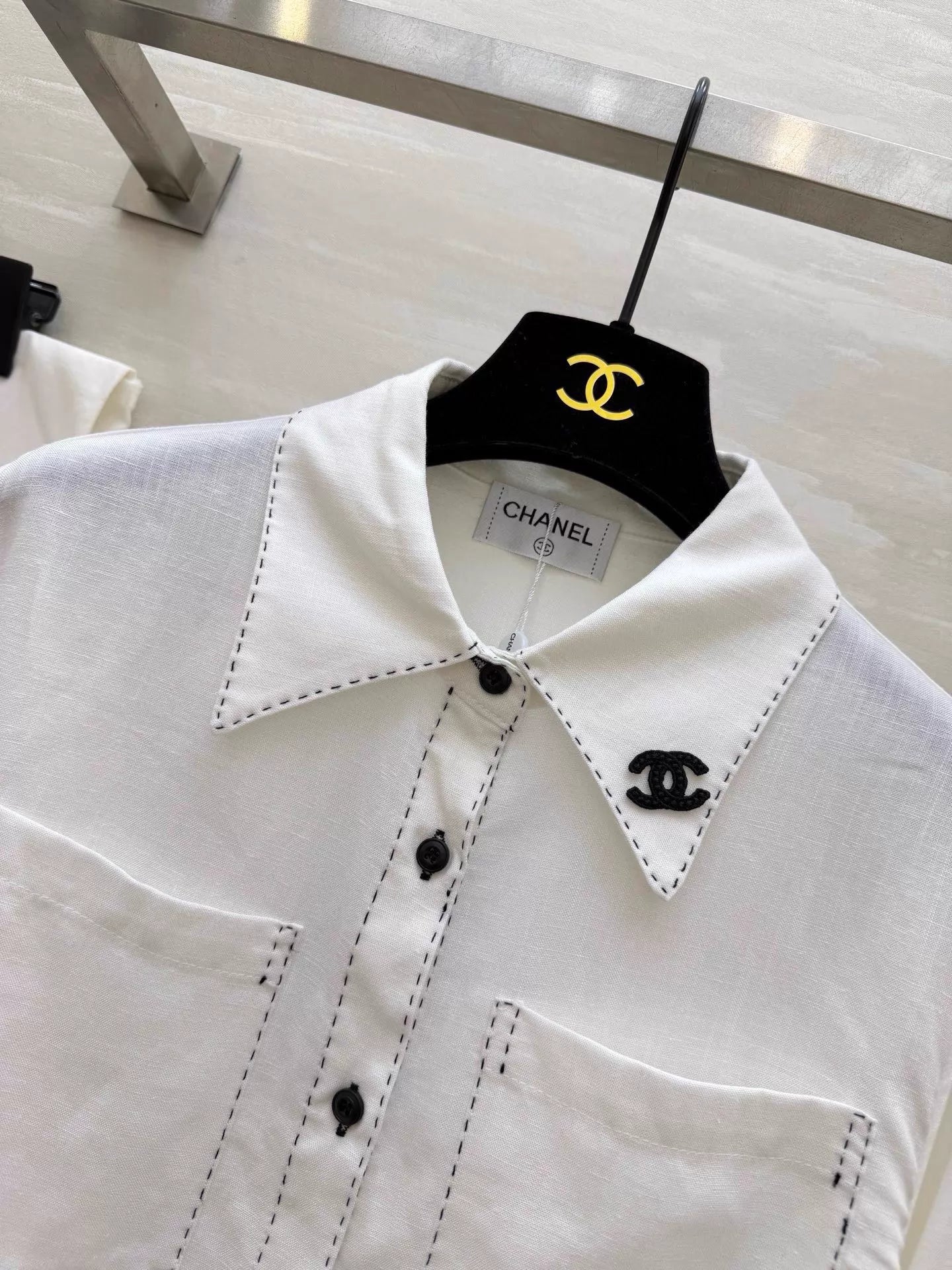 26ss White Shirt with Topstitching