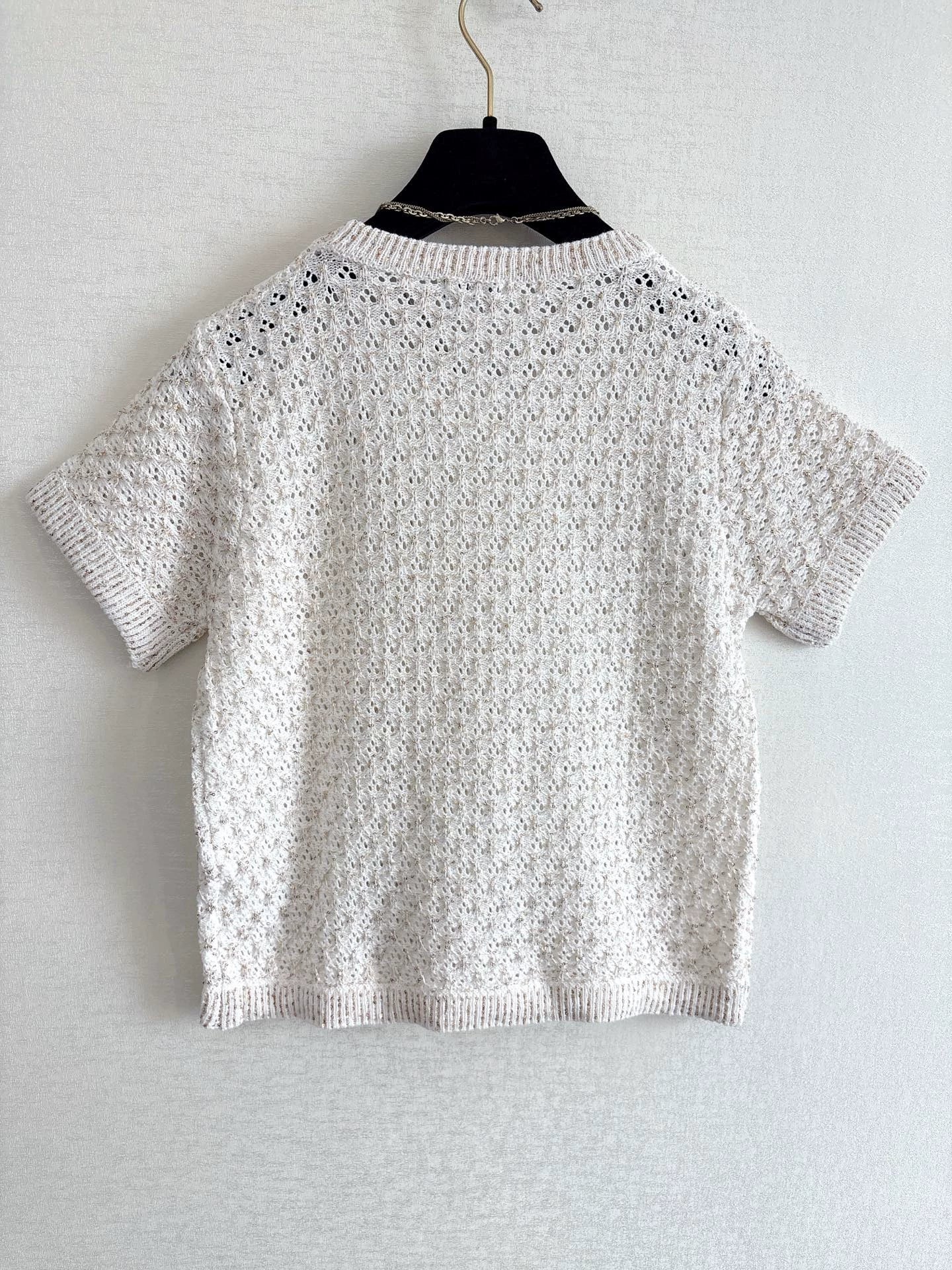 26ss Sequined openwork knit T-shirt