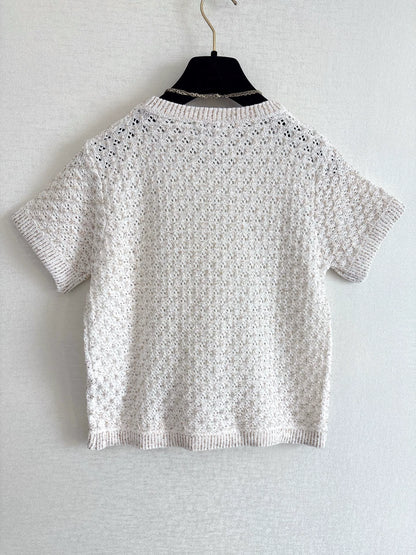 26ss Sequined openwork knit T-shirt