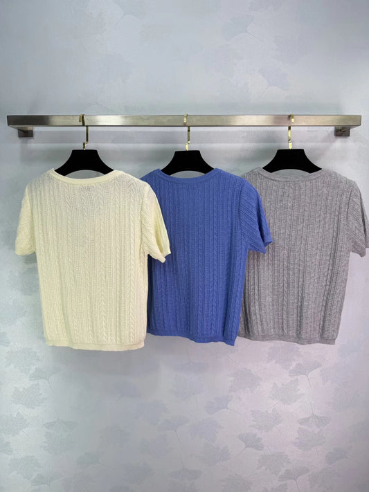 Embroidered Knit Short-Sleeve T-Shirt