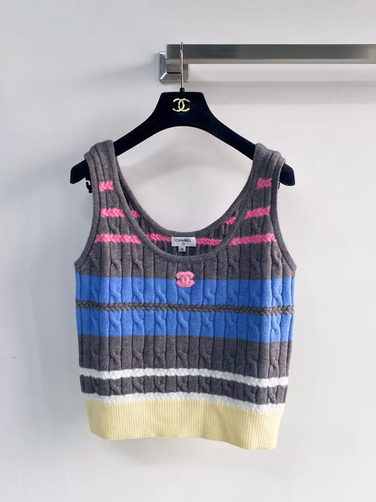 26ss Color-blocked striped vest