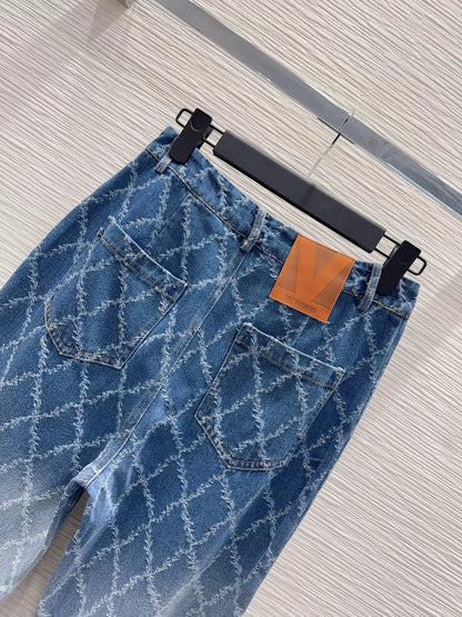 26ss Diamond-patterned denim jeans