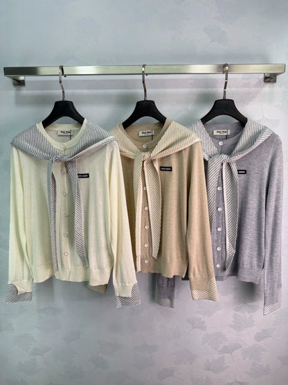 MiuMiu/26 Early Autumn New Striped Shawl Knit Cardigan