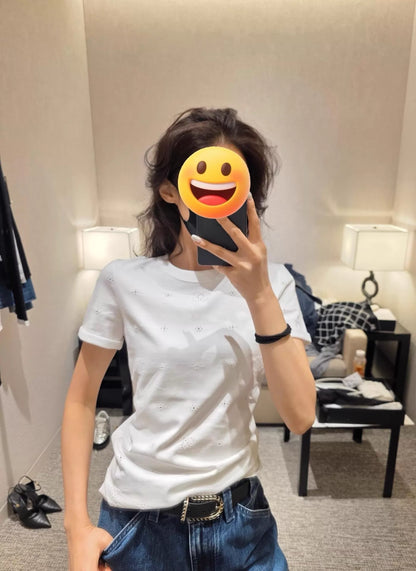 Openwork Floral Embroidery T-Shirt