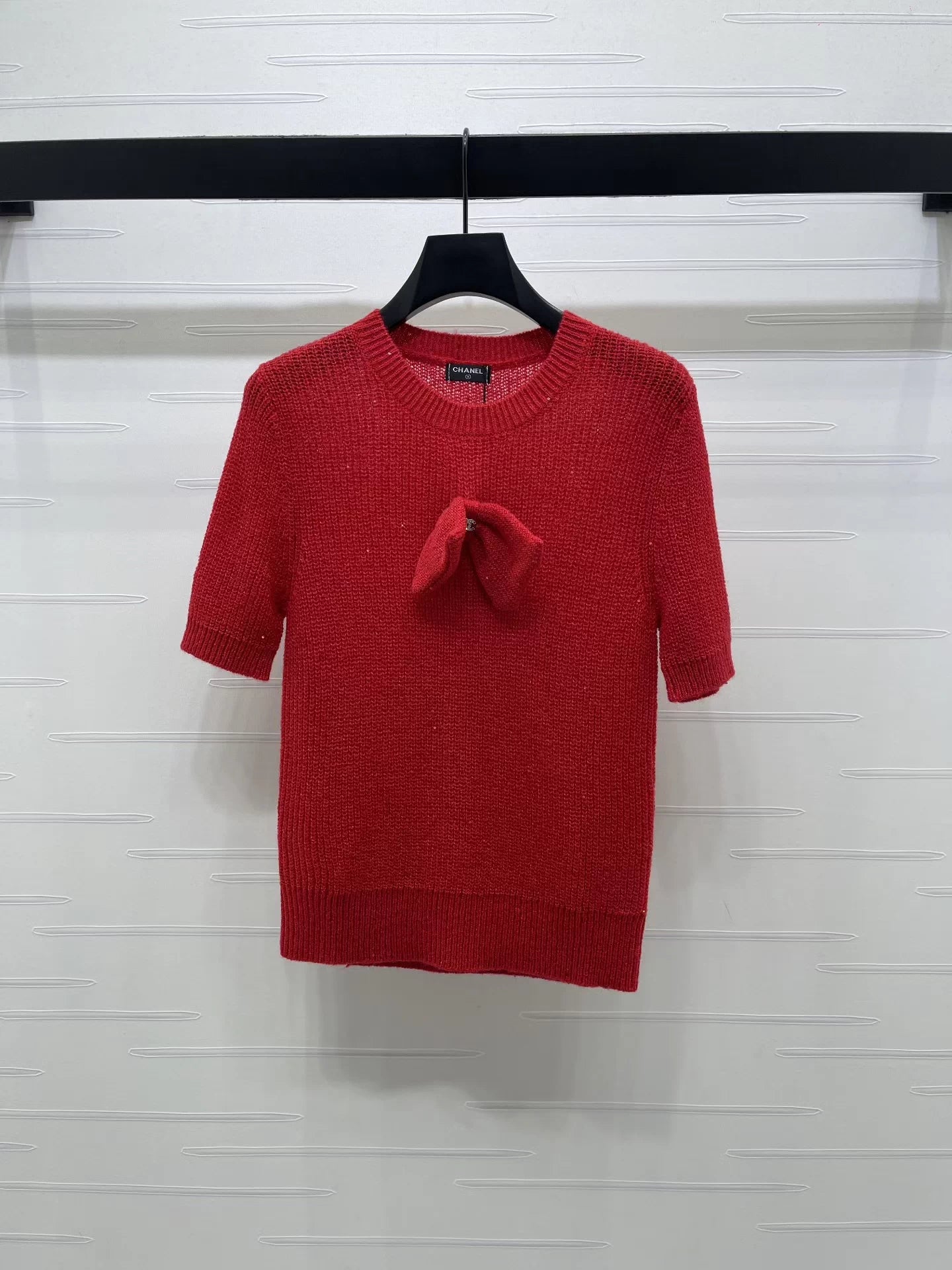 Bow-Tie Knit Short-Sleeve T-Shirt