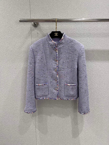 Sequined woven tweed wool coat
