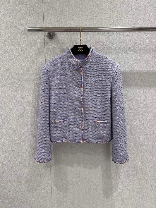Sequined woven tweed wool coat