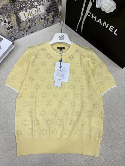 26ss Flower logo cutout knit T-shirt