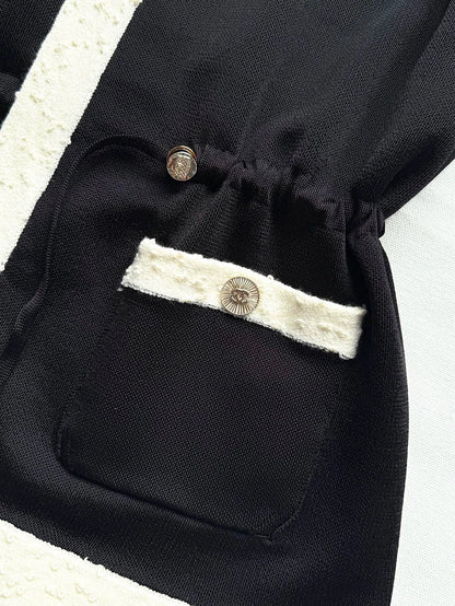 Black and white contrasting knitted cardigan
