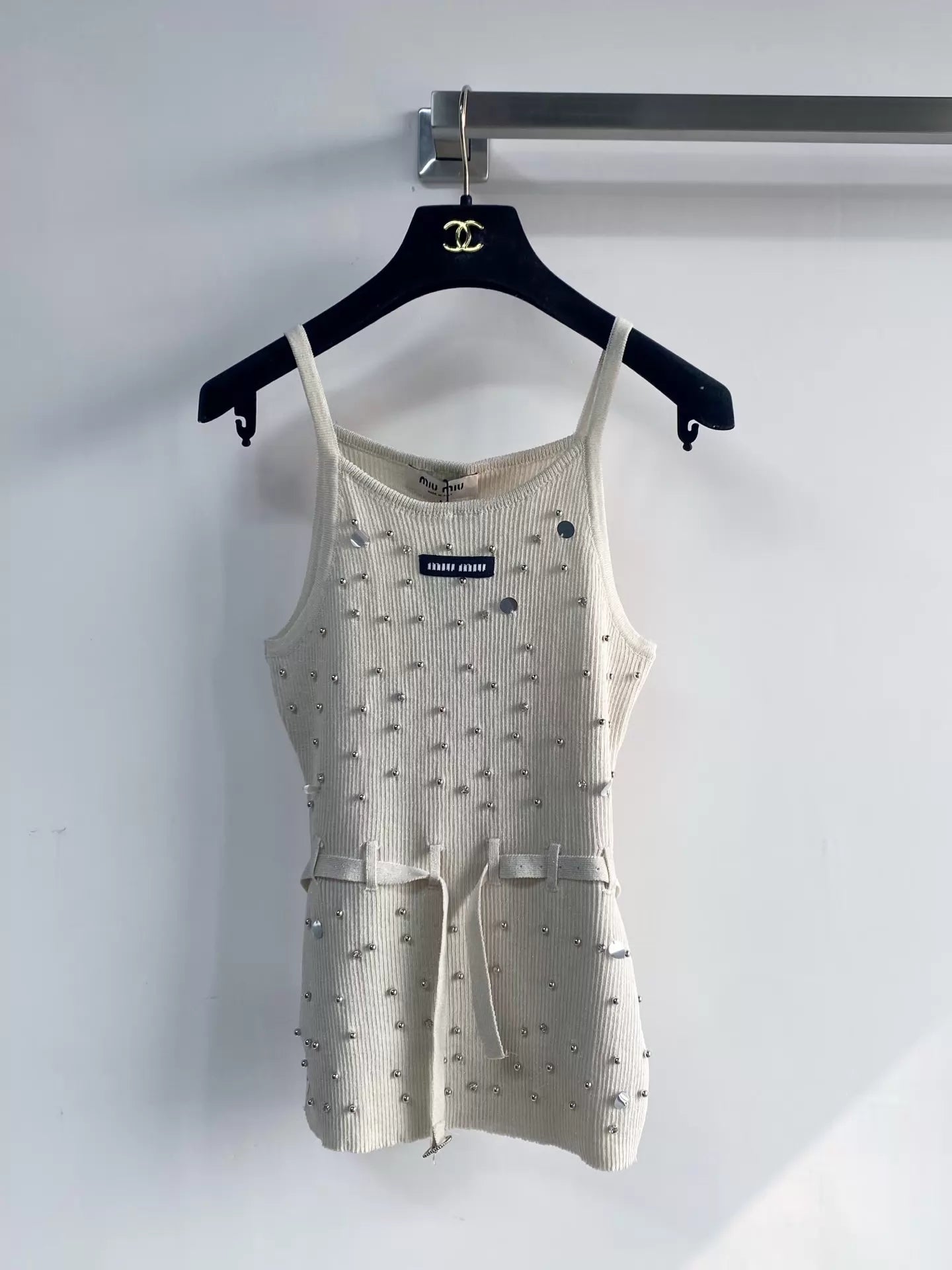 26ss Beaded Strap Logo Knitted Camisole