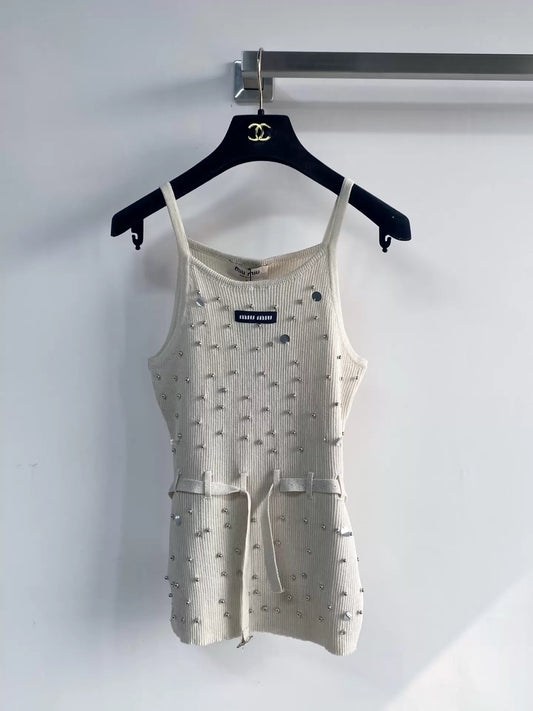 26ss Beaded Strap Logo Knitted Camisole
