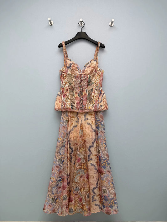 26Vintage-Style Lace-Up Corset-Waist Printed Camisole Dress