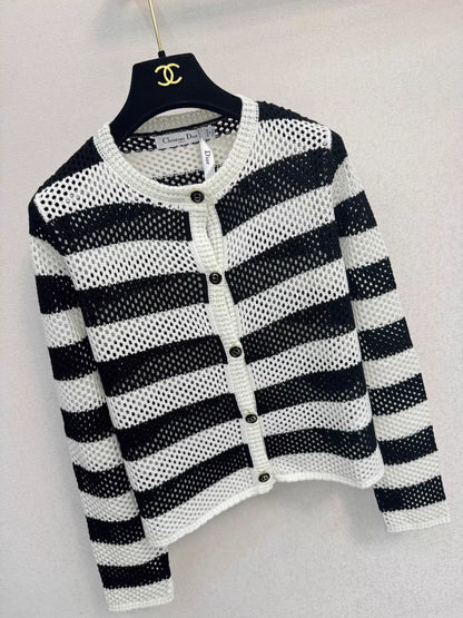 Black and white striped knit cardigan