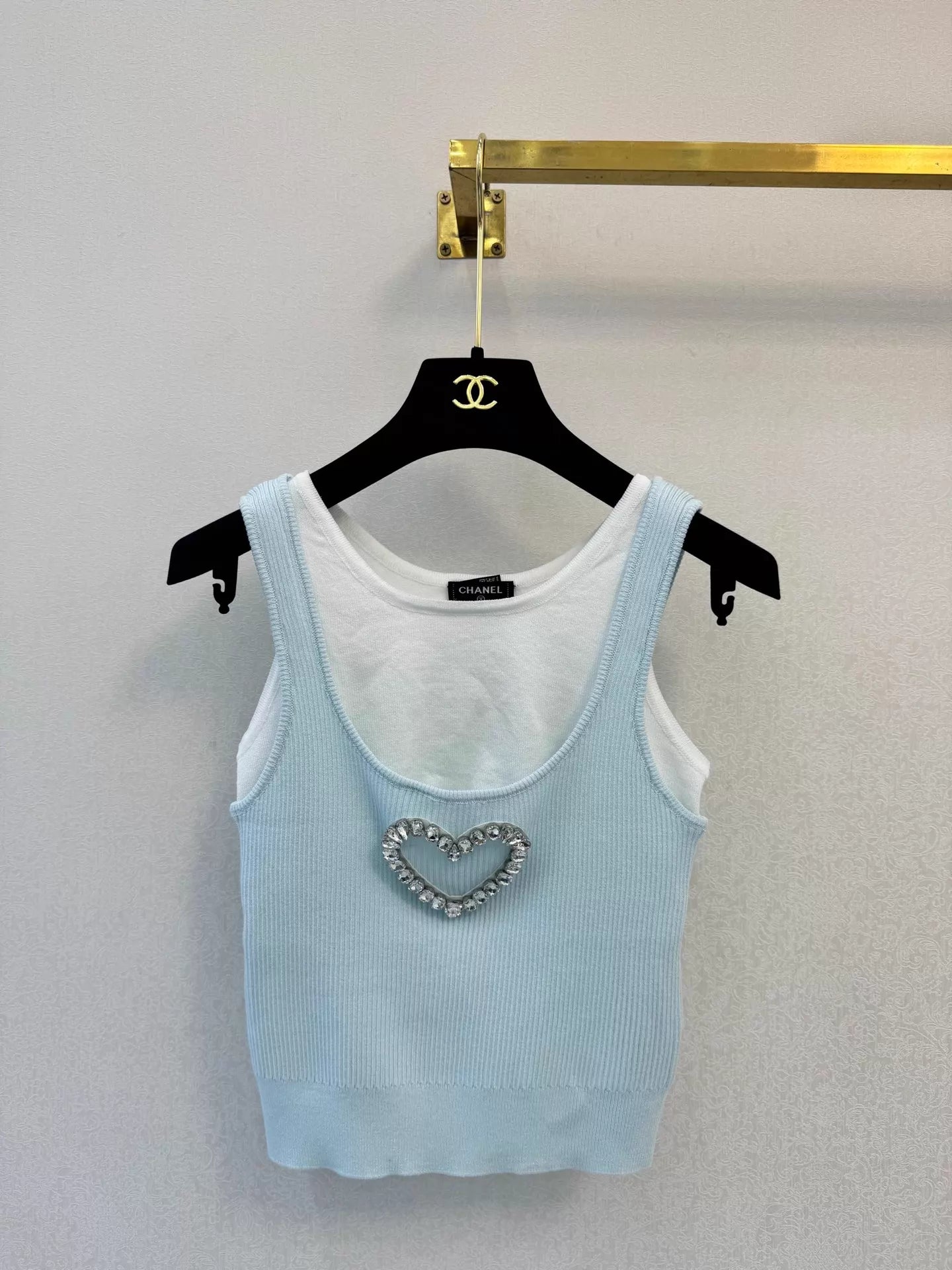 26ss Heart-shaped Rhinestone Knit Vest