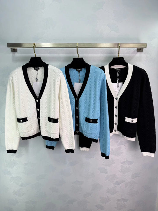V-neck cable knit cardigan