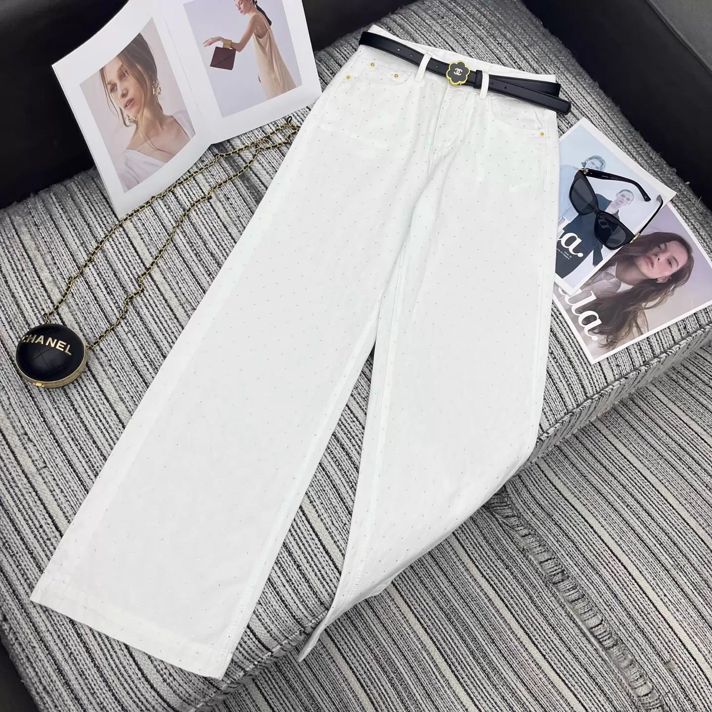 26ss Rhinestone-studded wide-leg jeans