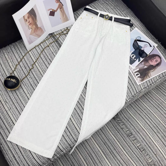 26ss Rhinestone-studded wide-leg jeans