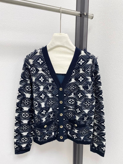 25fw Tassel contrasting color embellishment V-neck cardigan