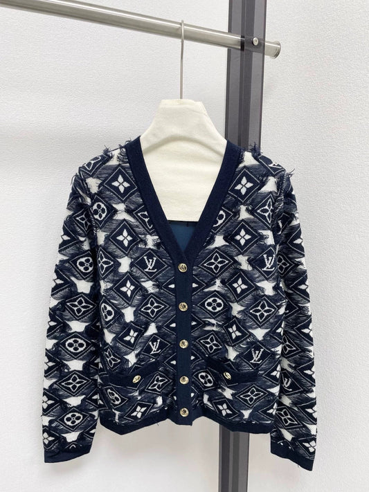 25fw Tassel contrasting color embellishment V-neck cardigan