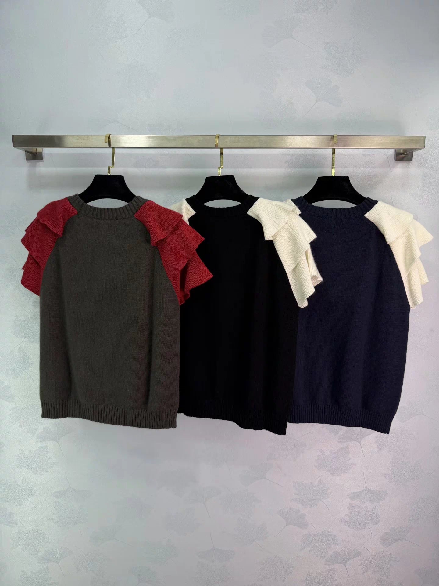 Lace-Sleeve Knit T-Shirt