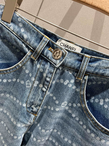 25fw Polka dot printed high waisted jeans