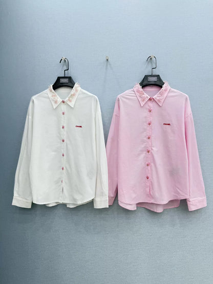 26ss Beaded cotton-linen shirt