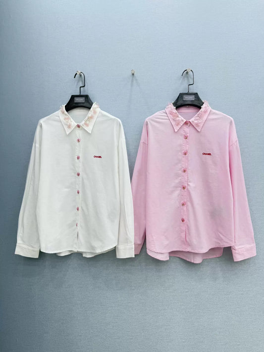 26ss Beaded cotton-linen shirt