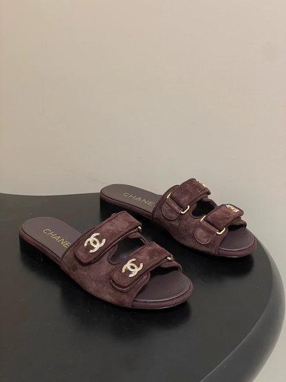 Double C rhinestone buckle sandals