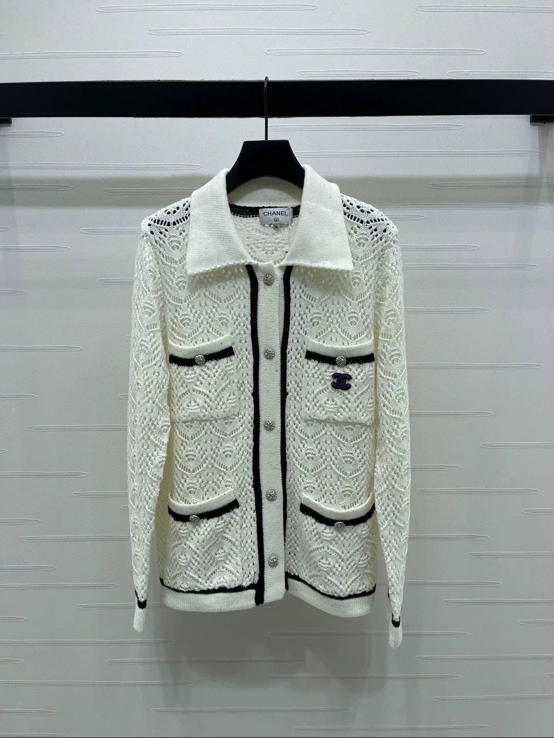 Collared Openwork Cardigan