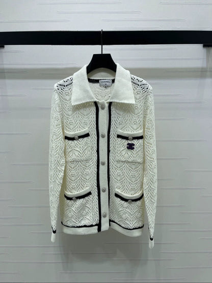Collared Openwork Cardigan