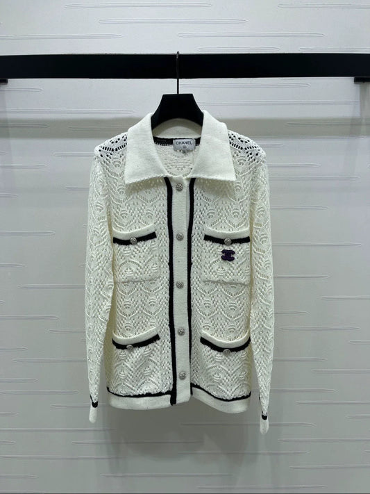 Collared Openwork Cardigan