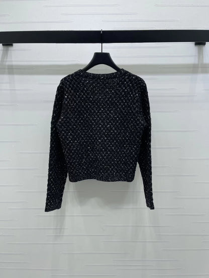 Heavy-duty sequined V-neck long-sleeved top