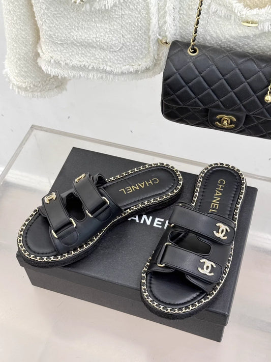 Double C backpack buckle Velcro slippers