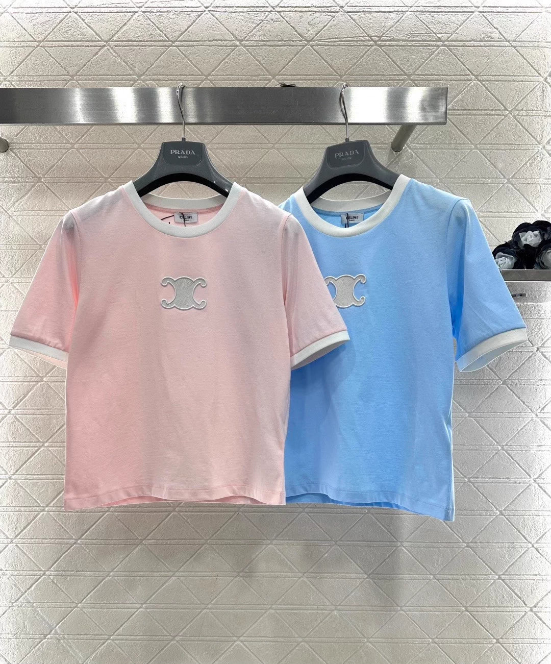 Short-Sleeve Contrast-Color Crew Neck Top