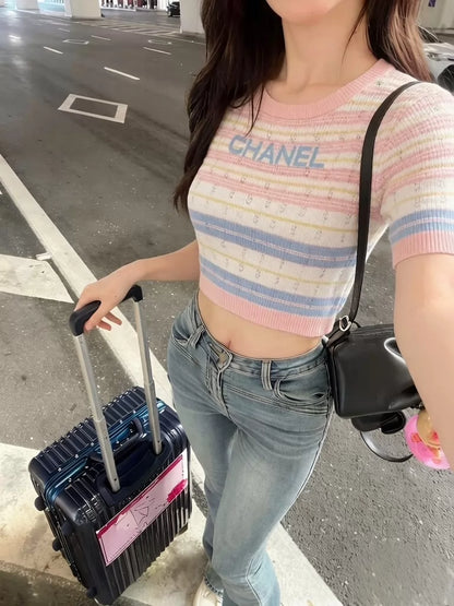 26ss Colorful striped cutout T-shirt