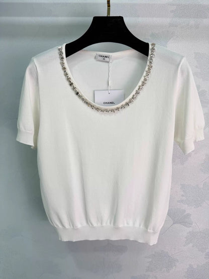 26ss Beaded Neckline Knit T-Shirt