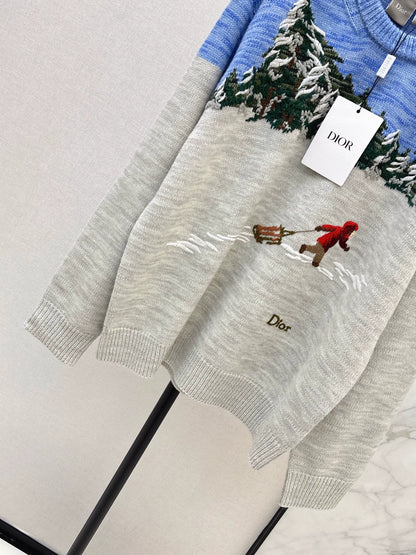 26New Color-Block Jacquard Loose-Fit Knit Sweater