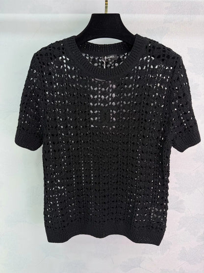Openwork Knit Short-Sleeve T-Shirt