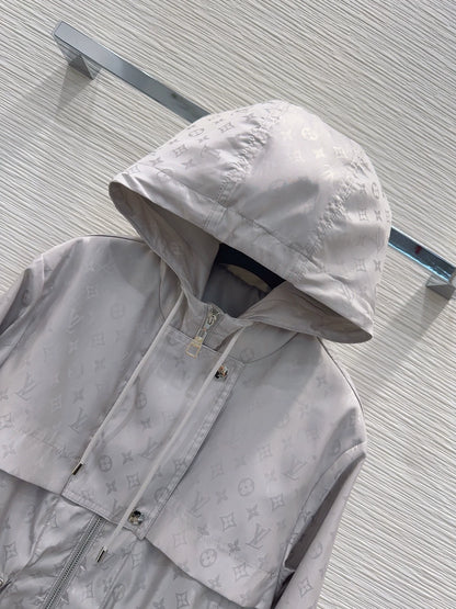 26New dark floral drawstring hooded long-sleeved jacket