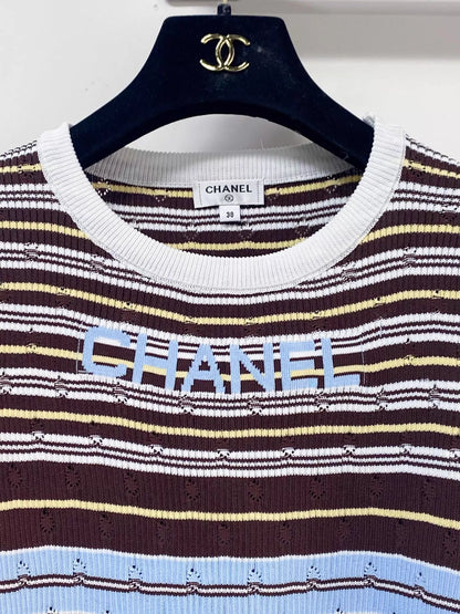 26ss Colorful striped cutout T-shirt